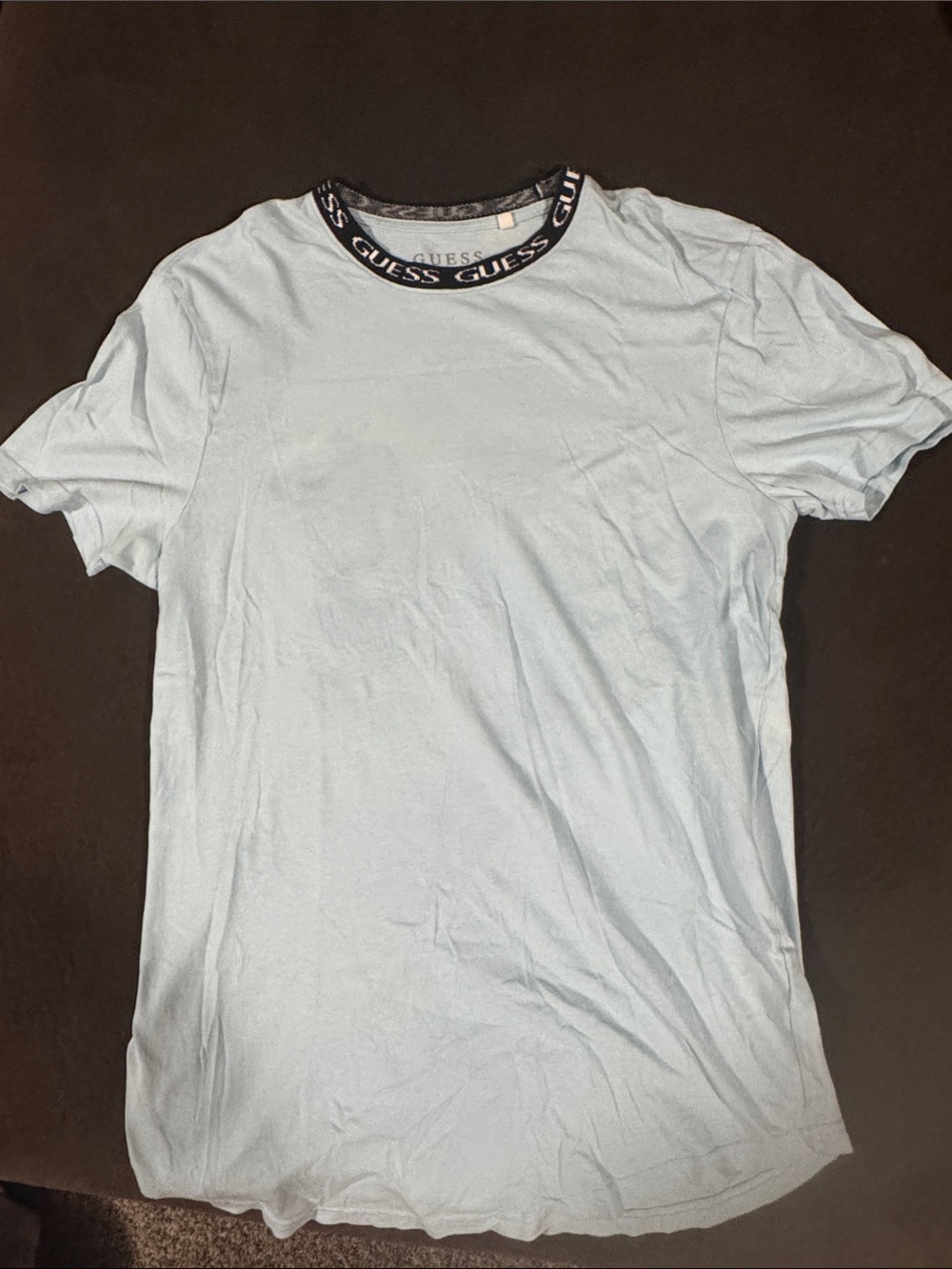 Guess Light Blue Crewneck T-Shirt with Branded Collar